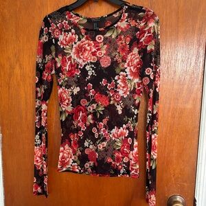 Forever 21 Floral Mesh Top - Black and Red